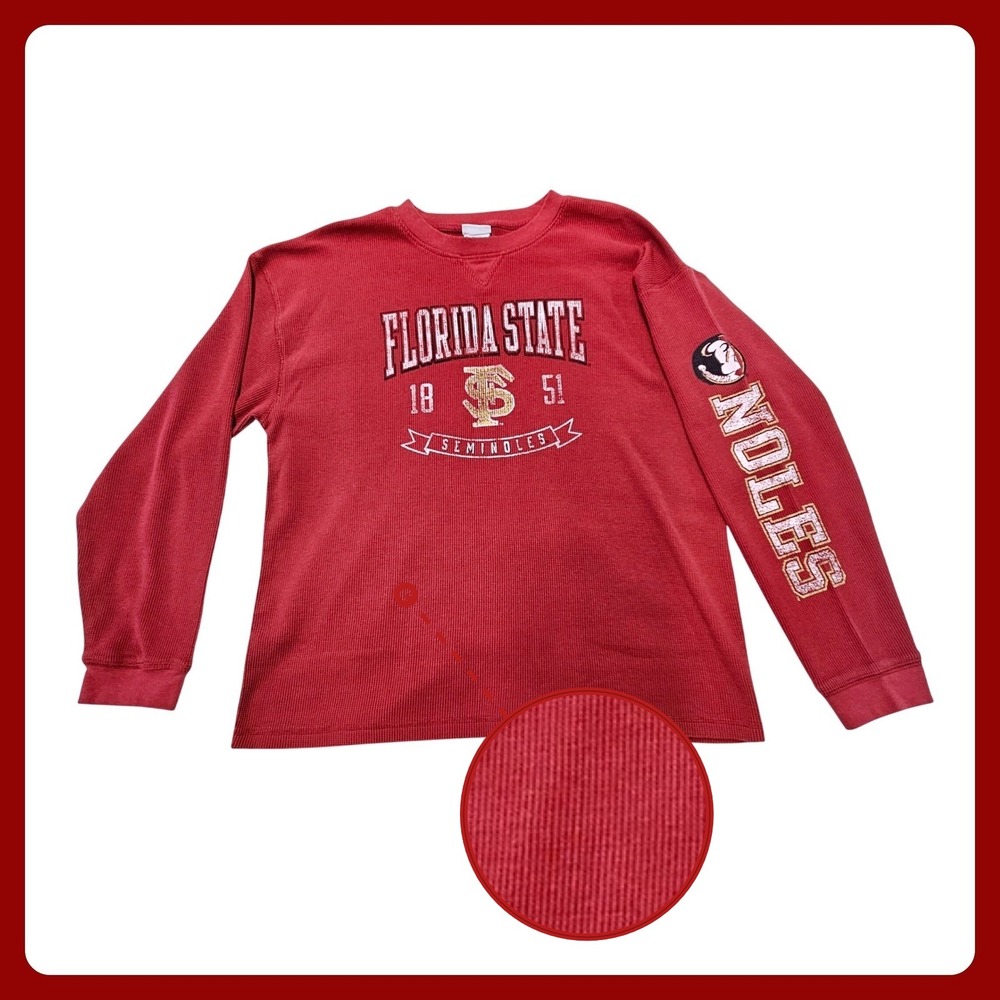 Florida State Seminoles Thermal Shirt XL Red‎ Waffle Knit NCAA FSU Long Sleeve